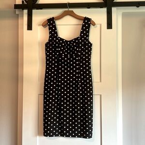 White House Black Market polkadot sleeveless dress & cap sleeve crop cover top.